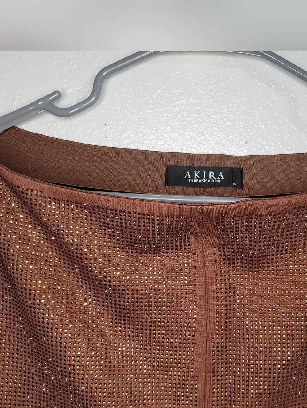 AKIRA Brown Rhinestone Leggings XL Sparkly Stretch Pull-On Pants - Picture 3 of 14